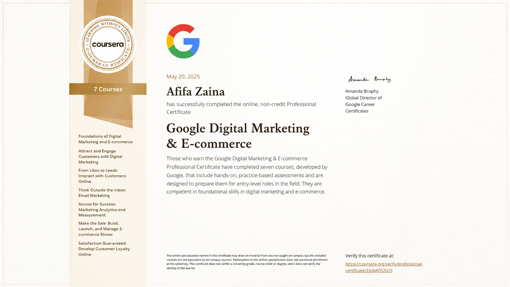 Google Digital Marketing and E-commerce Certificate